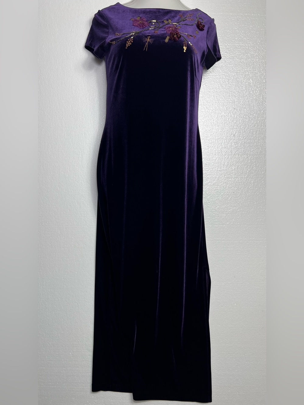 carole little purple velvet floral embroidered maxi dress size 6 - Picture 5 of 9
